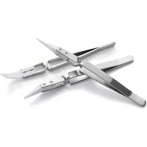 3pcs Precision Reverse Ceramic Tweezers Non-Conductive, Heat Resistant, Anti-Magnetic Pointed & Curved Tips Tweezer Set for Pinching Coils While Firing