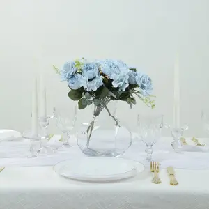2 Pack Silk Rose Bouquets Mixed Peony & Hydrangea - 12" Light Blue Artificial Floral Arrangements