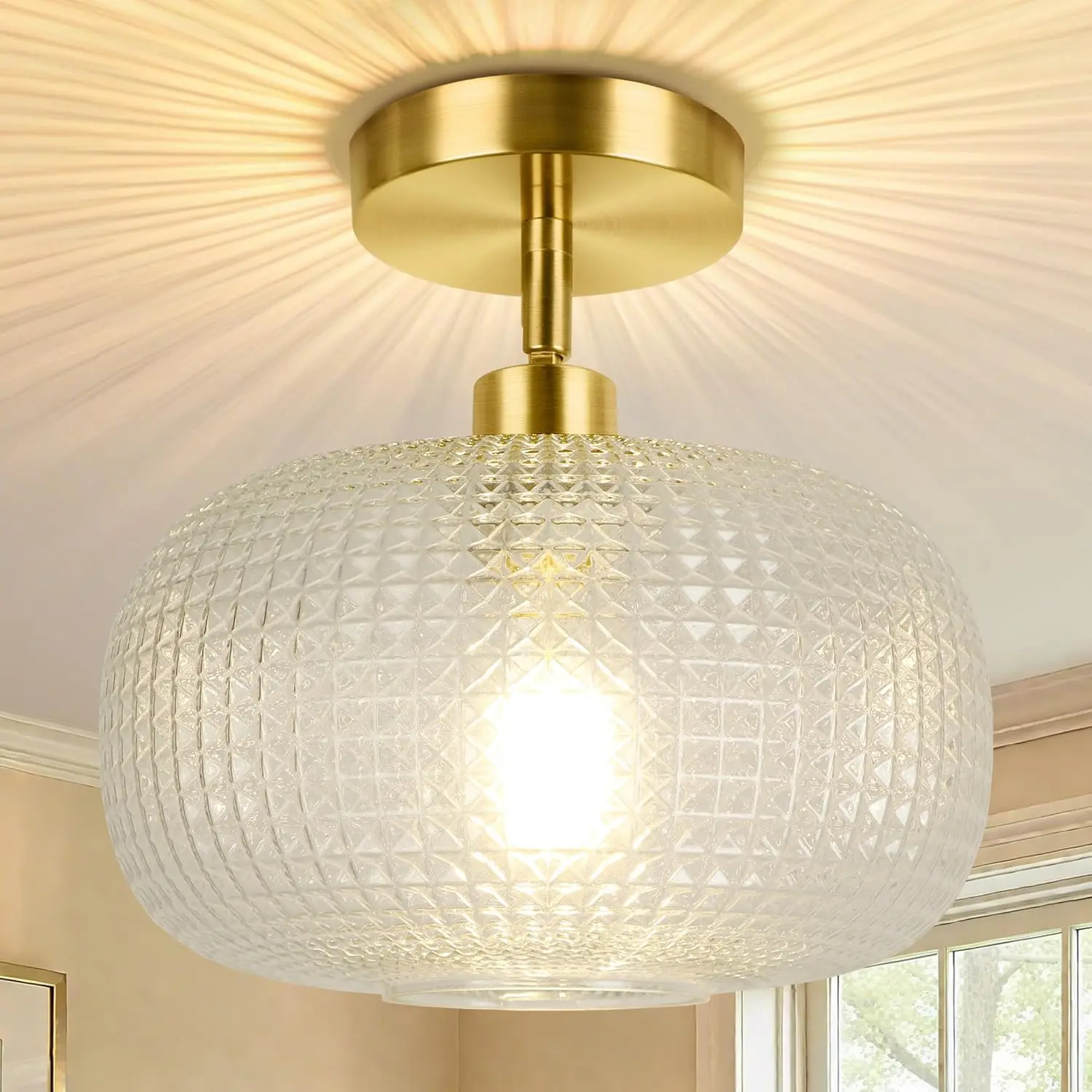 Semi Flush Mount Ceiling Light, Adjustable Hanging Gold Sloped Ceiling Lights with Clear Glass Shade Modern Hallway Light Fixtures for Kitchen Bathroom Entryway Bedroom (Bulb Not Included)