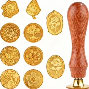 Reusable Handheld Vintage Floral Wax Seal Stamp Kit, 10 Wax Stamps plus 1 Wooden Handle, Decorative Stamps for Wedding, Birthday, Invitations, Gift Wrapping, Scrapbooking & DIY Crafts