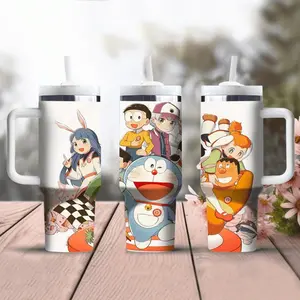 1pc 40oz Doraemon water bottle, stainless steel insulated water cup, portable travel cup, outdoor cup, accompanying cup with handle, thermos cup, cup set-Christmas Valentine's Day gift for Mother's Day, suitable for gift giving