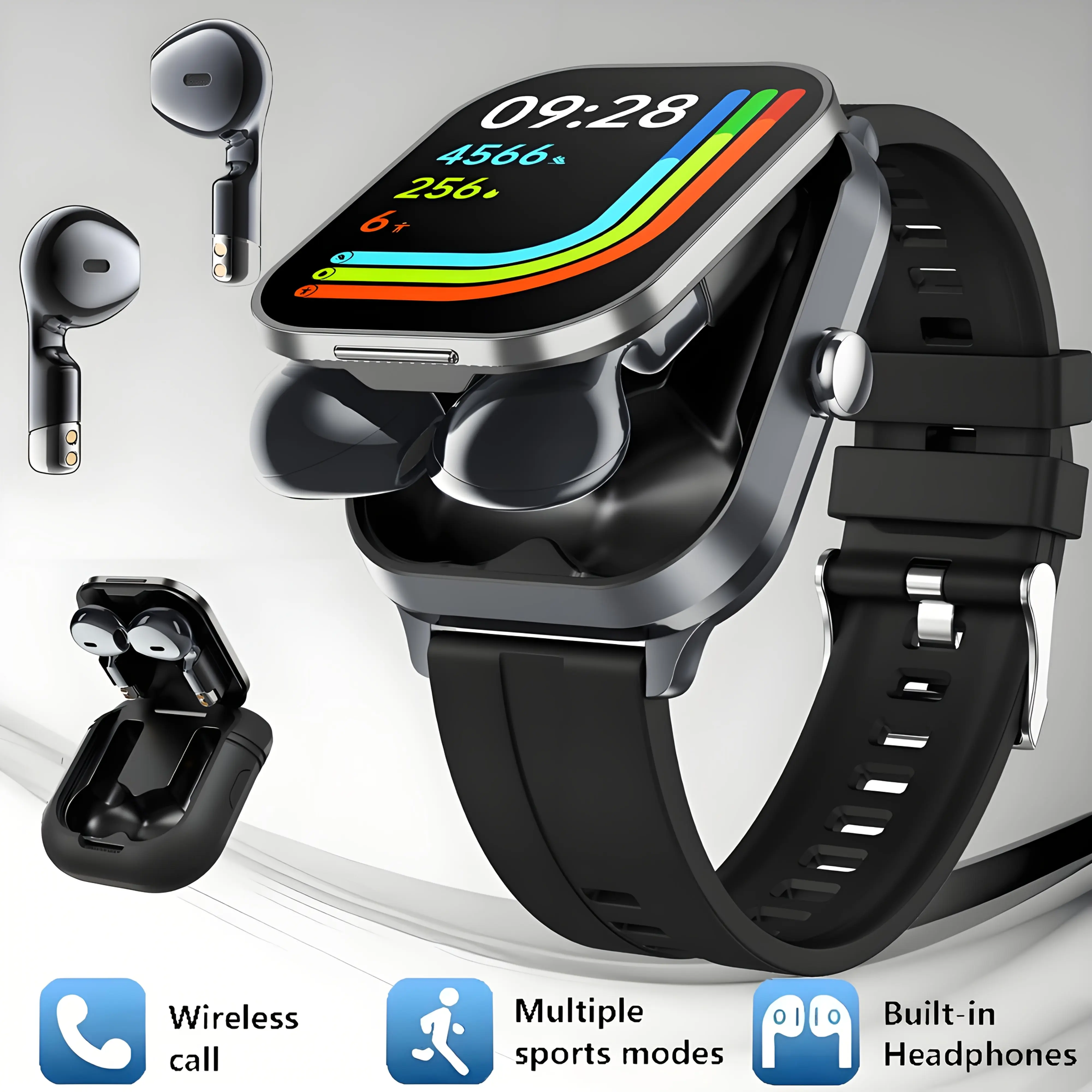 NEW Smart Watch 2025, Smartwatch with Earbuds, Earphones and Watches 2-in-1, Message Reminder, Wireless Calling, Indoor and Outdoor Sports Tracker, Alarm Clock, Stopwatch, Calculator, Voice Assistant, Smart Watches for Android and iPhone