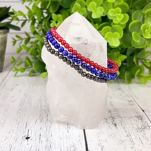 Motivation and Focus Crystal Bracelet Stack Carnelian, Pyrite & Sodalite 4mm Beads