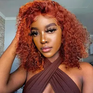 Nerkre Ginger Water Wave Bob Wig Human Hair Transparent HD 13x4 Lace Front Human Hair Wig Short Bob Wig Glueless Wigs Human Hair Pre Plucked With Baby Hair