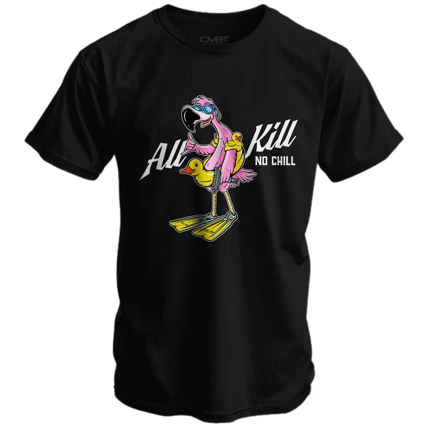 COMBAT IRON Men's "All Kill No Chill" Flamingo Graphic T-Shirt, Casual Athletic Fit Short Sleeve Cotton Blend for Training & Work