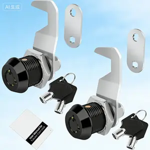 5/8 Inch Tubular Cam Lock with Keys, Keyed Alike Cabinet Lock, Hook Cam Tool Box Lock, Zinc Alloy Construction, Secure Toolbox Lock with Manual, 2-Pack Black