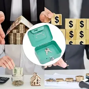 Compact Metal Key Lock Storage Box, Secure Cash Coin Holder, Ideal for Adults, Home, Office Use, Lockable Storage Container