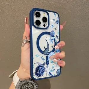 Trendy Magnetic Case for iPhone11/12/13/14/15/16/17/promax Blue Ocean Creatures Magnetic Ready, Ultra Thin & Shockproof | Cute Pick for Girls