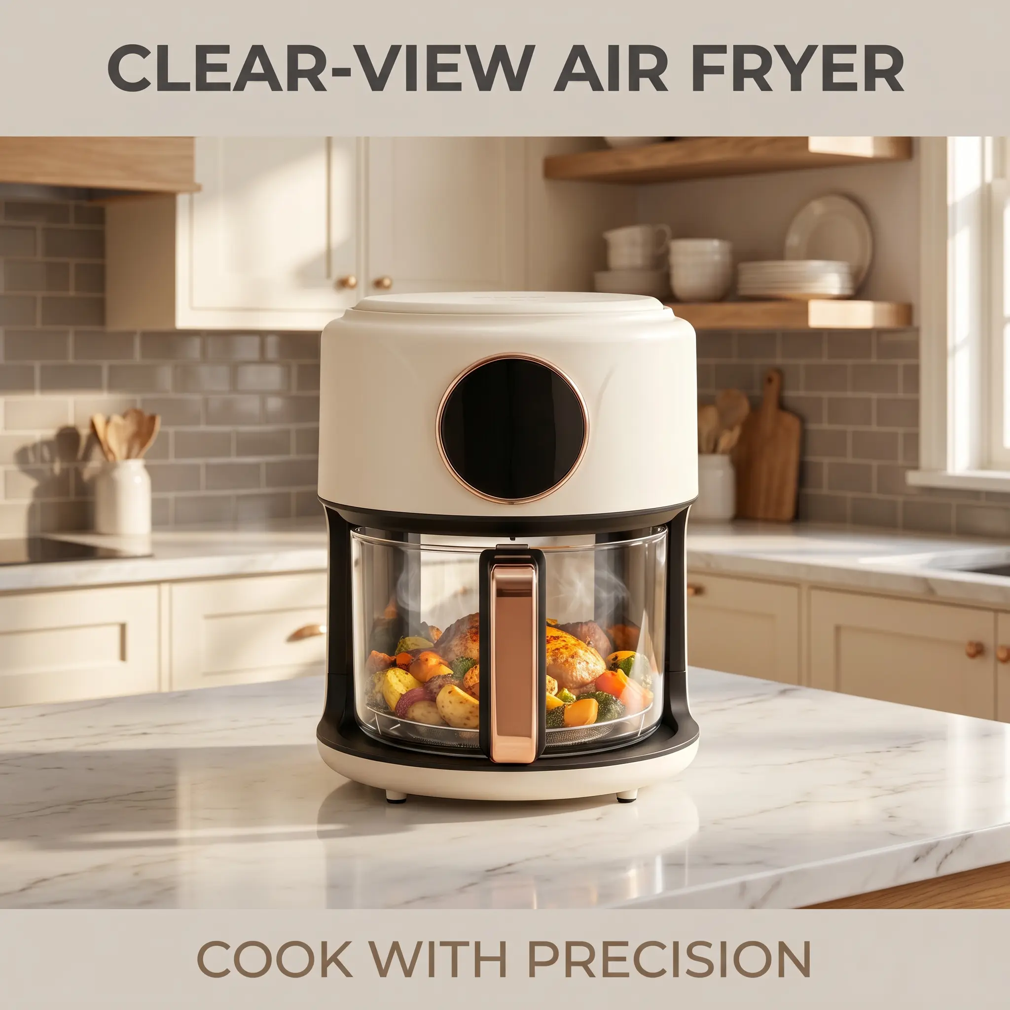 110V Plug Glass Door Air Fryer - 4.2L Countertop Smart Kitchen Appliance, Visible Touch Screen, 360° View Window, 8 Preset Menus, Oil-Free, Fast Cleanup, Automatic Multi-Functional for Home Healthy Meals with Crispy Golden Textures