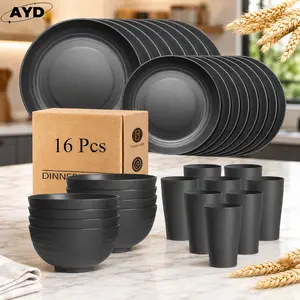 32/16pcs Wheat Straw Dinnerware Set for 8/4, Lightweight Unbreakable Modern Kitchenware, Dishwasher & Microwave Safe Plate, Bowl, Cup, Ideal for Daily Use & Holiday Gifts