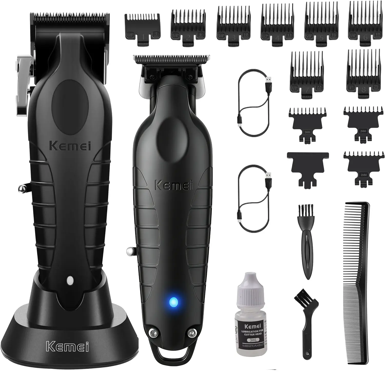 KEMEI PG2299+2296 Combo Men's Hair Clipper, Professional Hair Clipper and Trimmer Set, Men's Cordless Zero-Clearance Trimmer with LED Display, 11 Guide Combs LCD Display glaker  hair Smooth Comfort