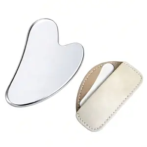Stainless Steel Facial Gua Sha Tool Advanced Massager for Firming Shaping Chin Neck Eyes Travel Pouch Included Perfect Skin Care Gift guasha face scrubber silicone