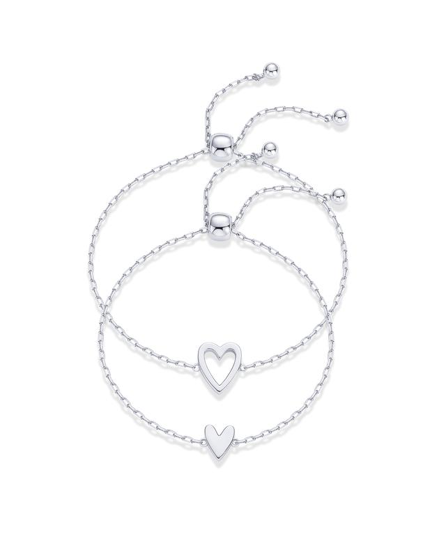 PAVOI 14K Gold Plated Adjustable Matching Bracelets for Women – Heart Charm and BFF Friendship Styles