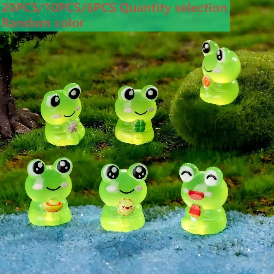 20/10/6PCS creative luminous smiling face frog ornaments pot cut green plants landscaping luminous little frog elf ornaments moss bottle landscaping frog ornaments DIY landscaping frog accessories gifts small frog ornaments frog cute crafts Garden Outdoor