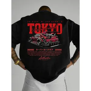 🚀Summer Outfits Streetwear Men's Regular Fit Car & Letter Print Tee| Casual Short Sleeve Round Neck Fashion Top for Daily Wear Tropical Style All Seasons TikTok Shop Deals