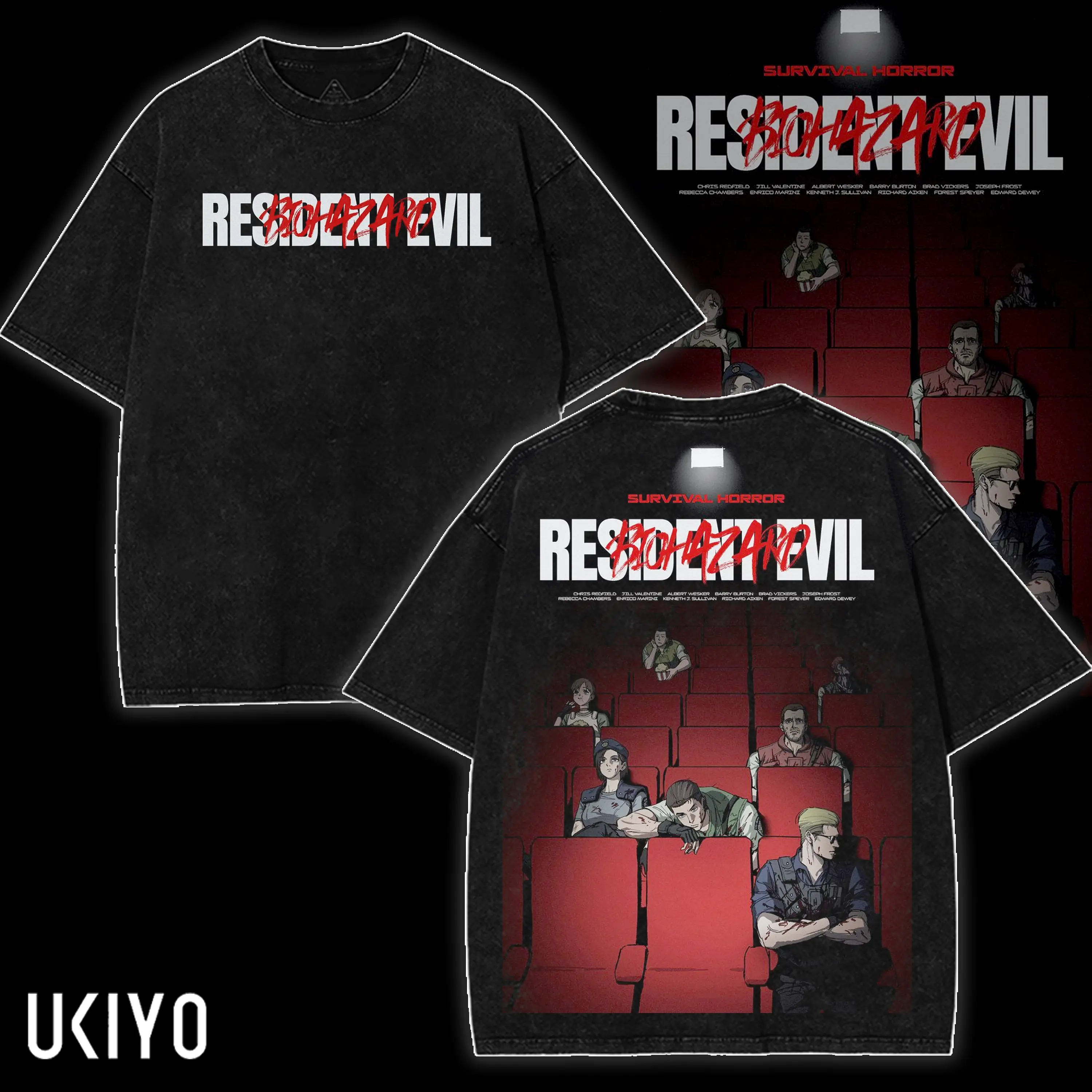 Resident Evil Biohazard Washed T-Shirt S.T.A.R.S Chris Redfield Jill Valentine Albert Wesker Graphic Tee Vintage Heavyweight Cotton Oversized Gaming Merch