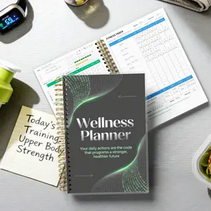 Undated Workout Planner - A5 Daily Journal for Logging Gym Sessions and Meals, Spiral Bound Fitness Notebook with Sections for Cardio, Strength, Mood, and Sleep Tracking