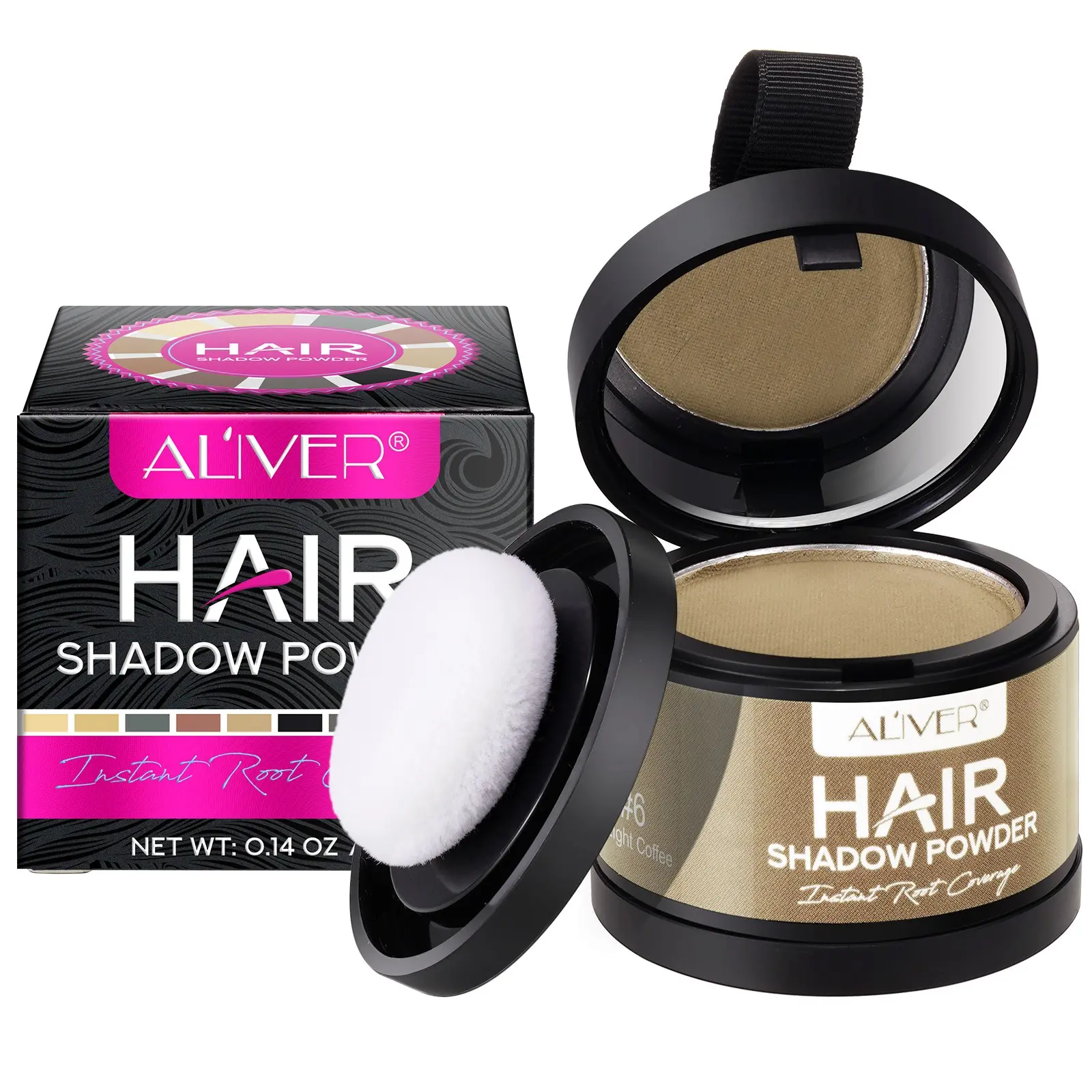 ALIVER Hairline Powder, available in 10 shades, for filling in thinning areas and concealing hair loss instantly; a hairline concealer suitable for both men and women, specifically designed for thinning and gray hair, and resistant to wind and sweat.