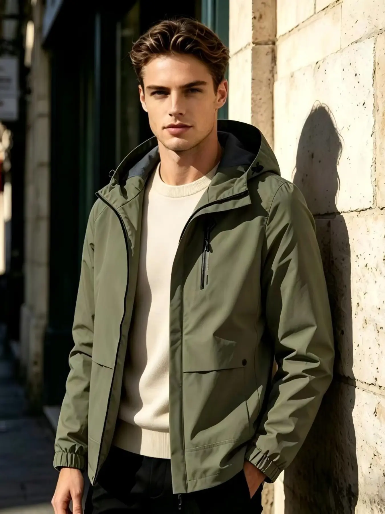 Men's Hooded Windproof Waterproof Jacket, Lightweight Breathable Outdoor Hiking Camping Travel Coat, Daily Commute Wear