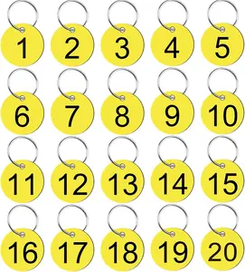Number Tags, Plastic Key Tags with Metal Rings, 34mm Round Numbered Tags, Round Numbered Marking Identification Tags for House Lockers Dormitory Keys Cabinet Key Tags with Labels