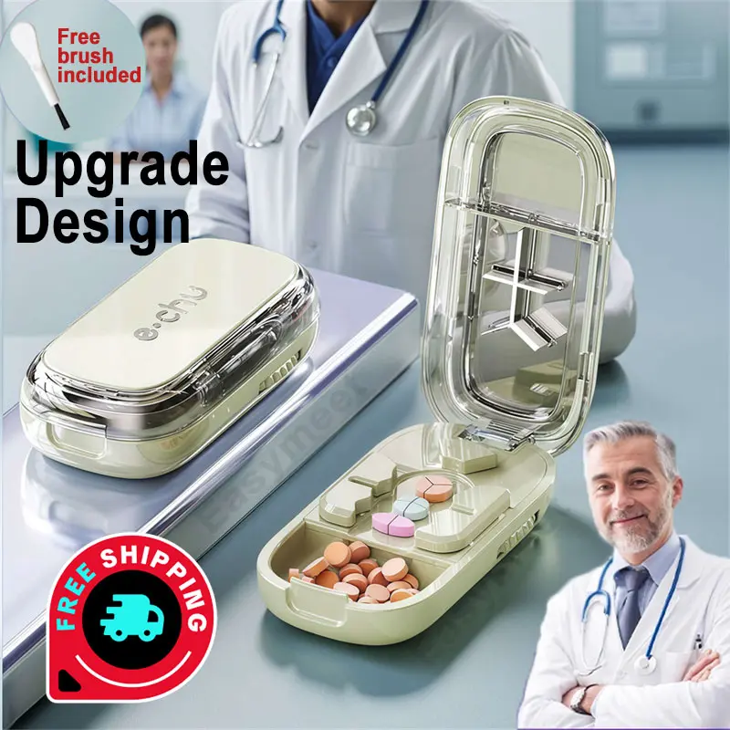 [TikTokShopDealsforYouDays] Upgrade-Designed Compact 3-in-1 Pill Splitter Organizer - ABS+PC Build Healthcare Aid for 1/4, 1/2, 1/3 Doses, Portable Multicolor Youth-Friendly Case for Travel & Daily Use, Fits Different Tablet Sizes, Pill Organizer