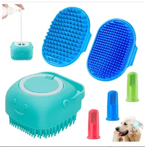 6PCS Dog Bath Brush & Dog Toothbrush | Adjustable Handle Shampoo Brush & Scrubber for Short & Long Haired Dogs & Cats | Effectively Solve Odor & Stain Removal Problems | Pet Supplies (Blue)