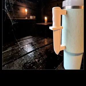 3d Printed Knife Shaped Handle Made to Fit a 40 oz Stanley Tumbler Ready for Customization for a custom themed resin/epoxy tumbler.