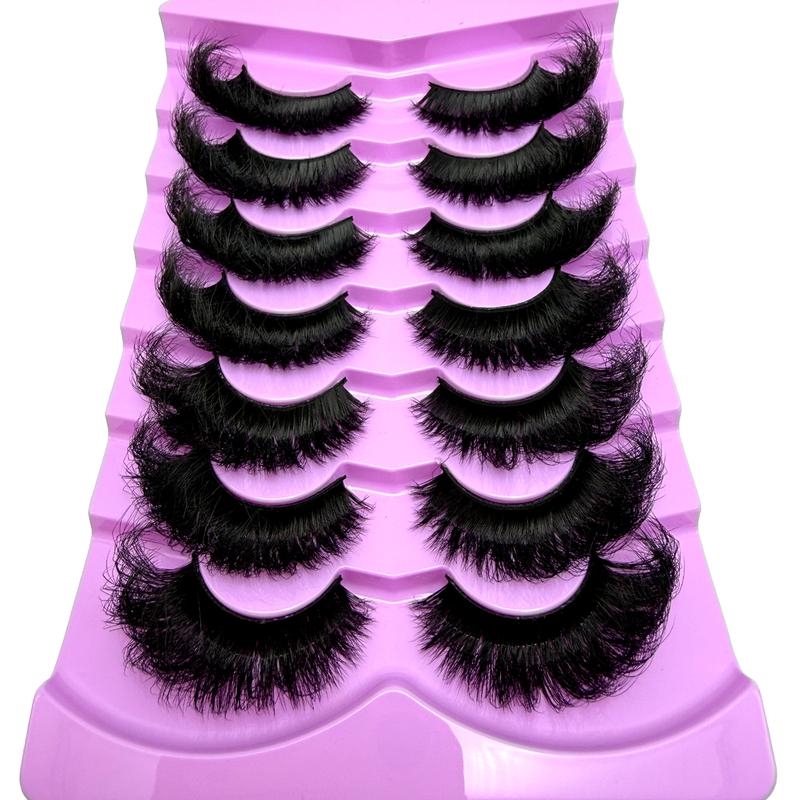 7 Pairs Natural Looking Thick & Fluffy Faux Mink 3D Eyelashes, Russian Volume Lashes Drama Messy Mink Eyelashes, Smart Long Winged Fox Eye Lifting & Lengthening Eyelash Extension Kit, Full Lash Strip Reusable For Daily & Party Use