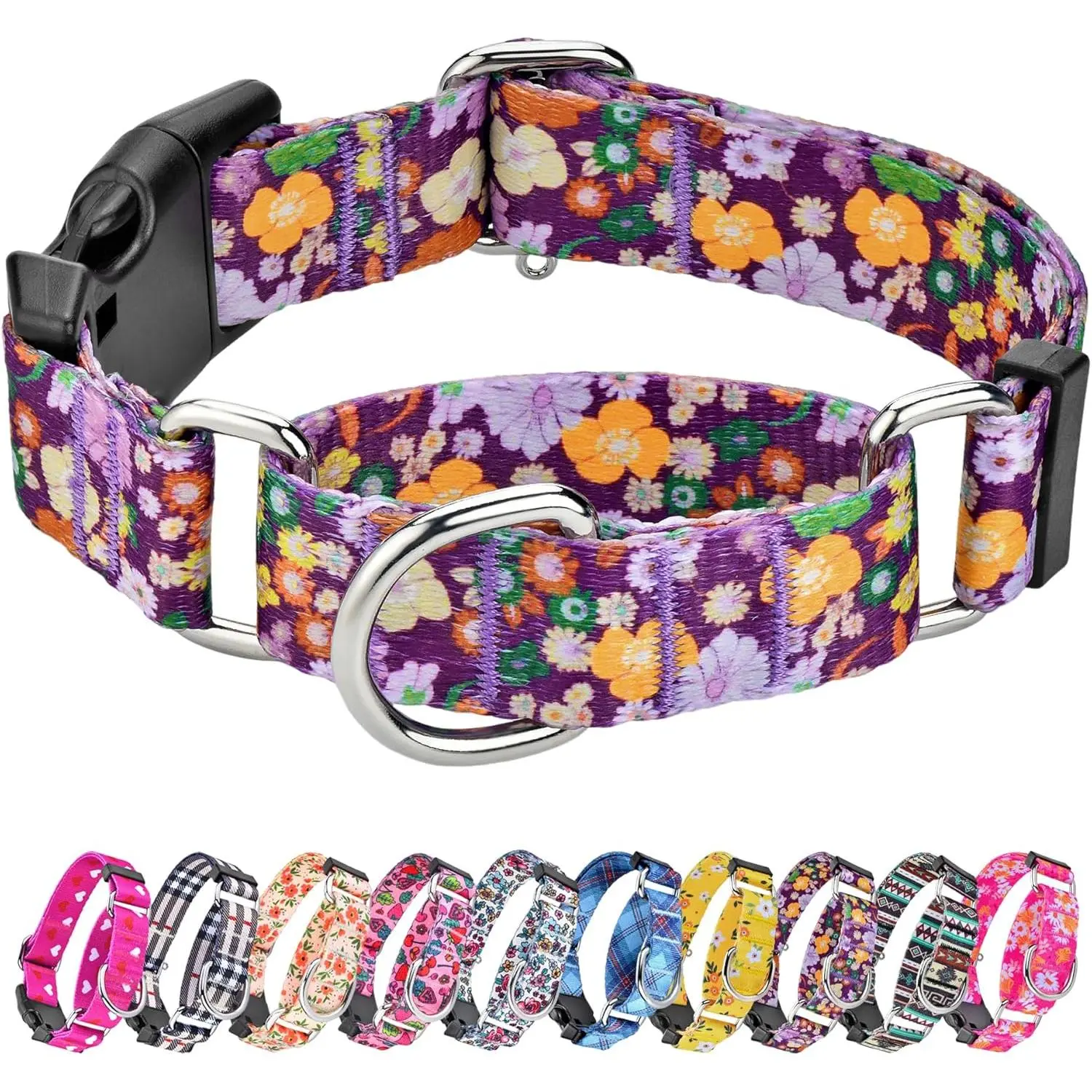 Martingale Collar for Dogs Cute Floral Dog Collar for Small Medium Large Dogs Special Design Fancy Dog Collars for Girl Boy Pet (Purple Flower,Medium)