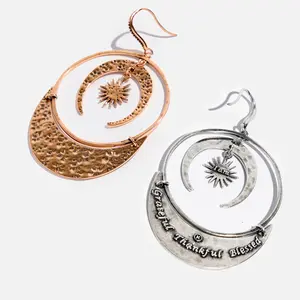 Grateful Thankful Blessed Moon & Star Earrings  Pierced Jewelry Celestial Drop Chandelier
