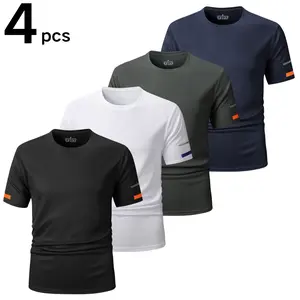 Men's Solid Color Crew Neck Sports Short Sleeve T-Shirt with Letter Pattern Print & Breathable Mesh Design for Summer Wear