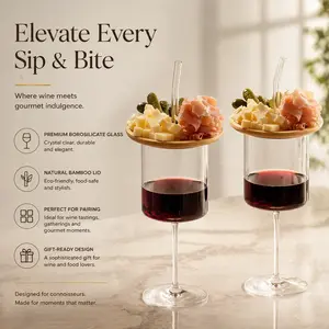 2pcs Glass with Charcuterie Board and Straw Combo Cocktail Champagne Wine Tasting Appetizer Snack Plates for Home Hosting Holiday Gatherings Girl's Night Mother's Day Gift