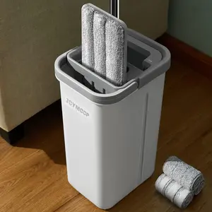 JOYMOOP Mop and Bucket Set, Hands-Free Flat Floor Mop with 3 Washable Microfiber Pads, Wet and Dry Use, Ideal for Home and Commercial Floor Cleaning Jianmei