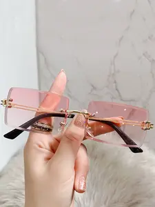 Women's Metal Frameless Rectangular Sunglasses Fashion Eyewear for Outdoor Travel Vacation Use Daily Wear