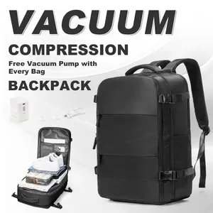 HYC00 Vacuum travel backpack with pump, personal carry-on approved for flight  for women and men, compression work bag for laptop and casual backpack, available in black, green, and gray.