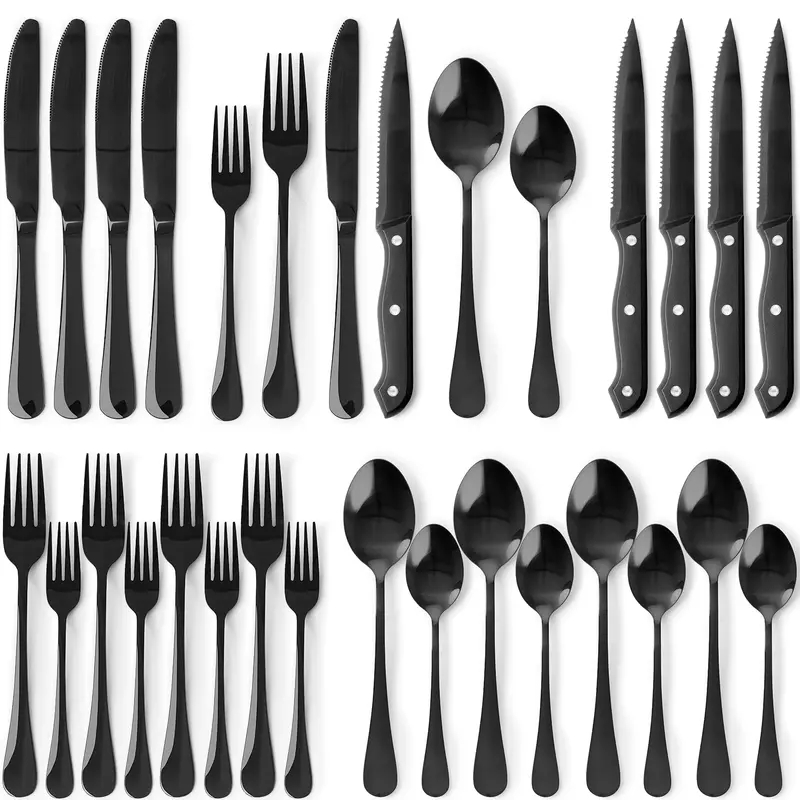 Astercook 24-Pcs BPA-Free Stainless Steel Tableware Set - Elegant Mirror Polish Metal Utensils with Smooth Edge for 6-10 People, Home Dining