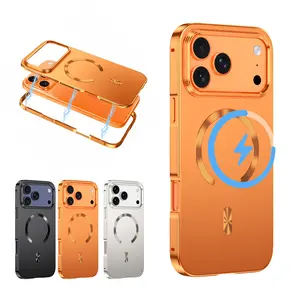 OREKROY Alloy Frame Hard PC Magnetic Phone Case – Up & Down Magnetic Suction Snap-On, Matte Frosted Shockproof Anti-Scratch, Fingerprint-Proof, Quick Release, Lens Ring Protection, Wireless Charging Compatible