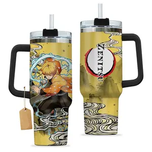 Demon Slayer Zenitsu Agatsuma 40oz Tumbler with Handle, Demon Slayer Tumbler, Anime Tumbler With Handle, Demon Slayer Fan Gift, Anime Stainless Steel Tumbler, Otaku Gift