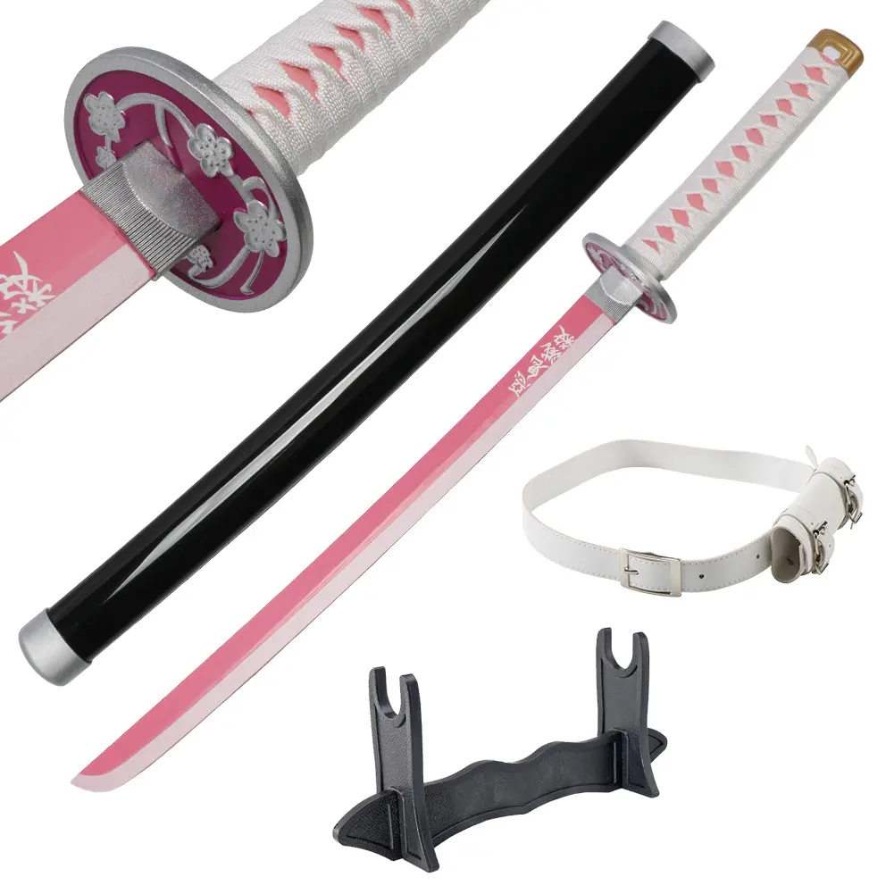 Kanao Kanawo Cosplay Sword, 31 Inch Bamboo Prop with Plastic Scabbard, Dull Blade for Safety Use, Halloween Decoration for Anime Fans, Includes Belt & Holder Stand, Christmas, Birthday, Wood, Holder Stand Display