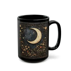 Crescent Moon And Wildflower Mandala Mug Dark Cottagecore Design Coffee Mug Dark Aesthetic Ceramic Decor Gothic Floral Art Print Cup Witchy