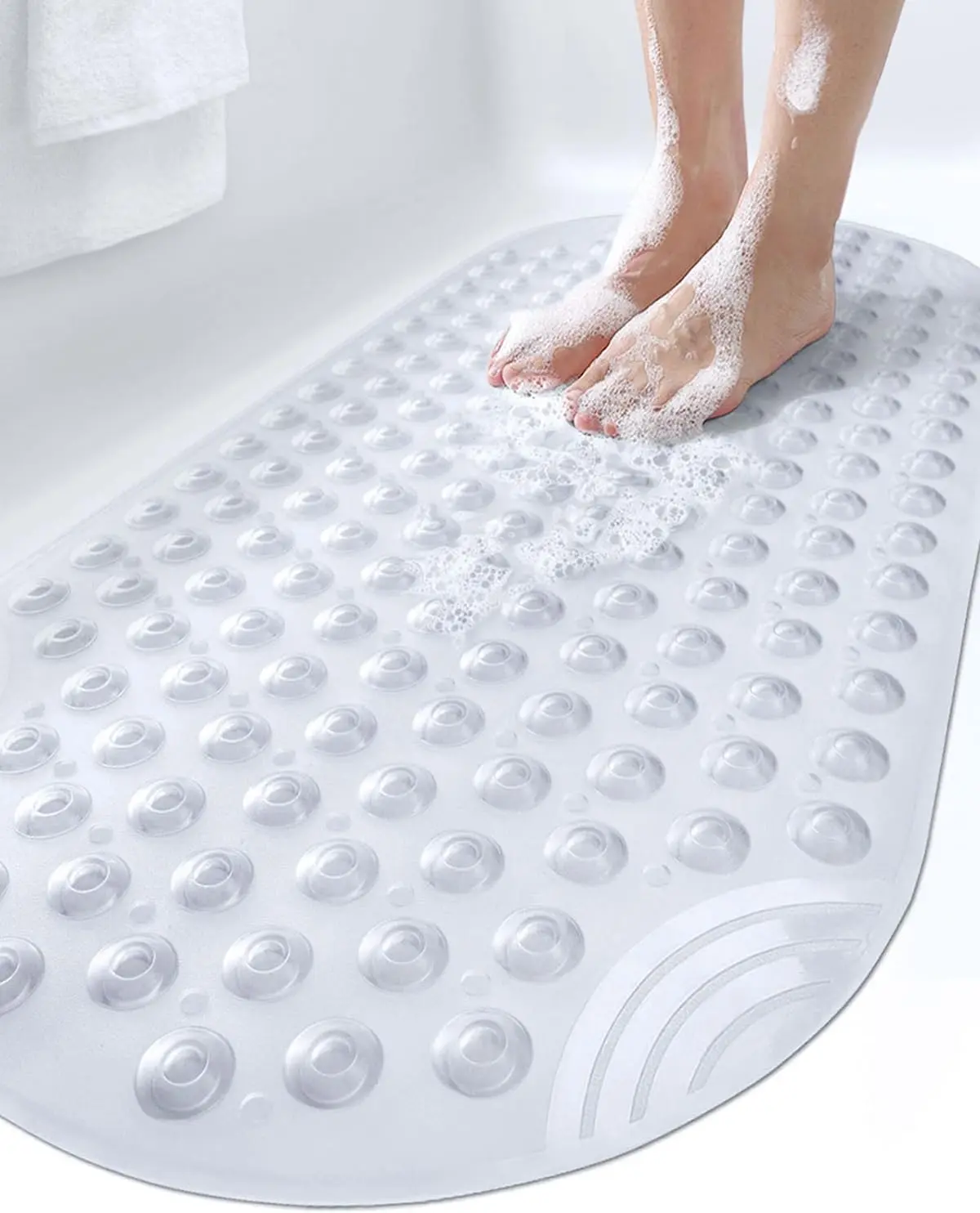 Non-Slip Clear Oval Bathtub Mat, Washable Bathroom Bath Tub Floor Mat with Suction Cups and Drain Holes