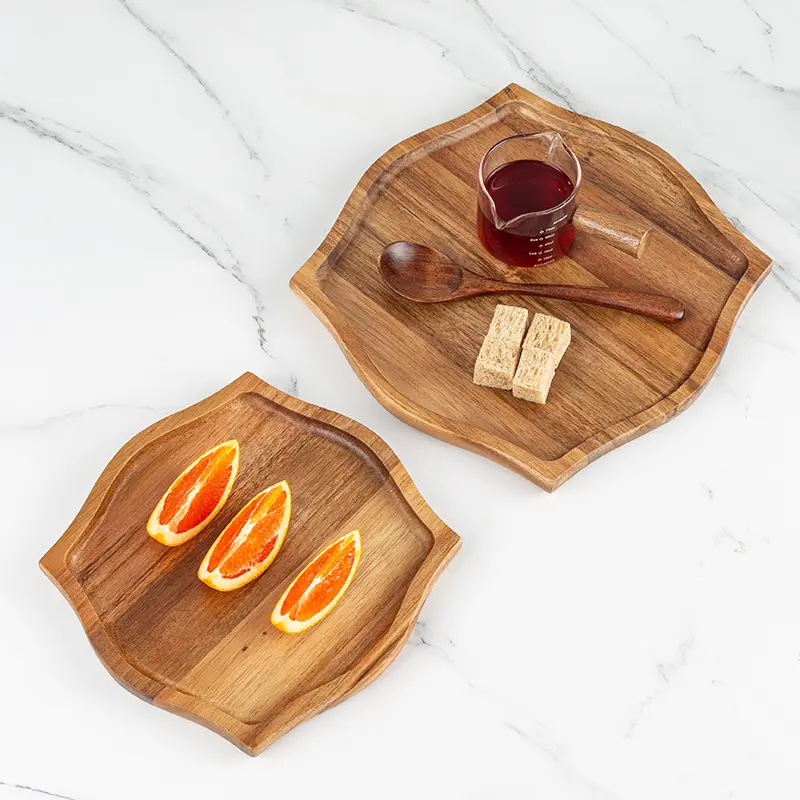 2-Piece Large Acacia Wood Tray Set, Wooden Cheese Board & Snack Bowl, Elegant Serving Trays for Home Entertaining, Housewarming Gift, Christmas Decor