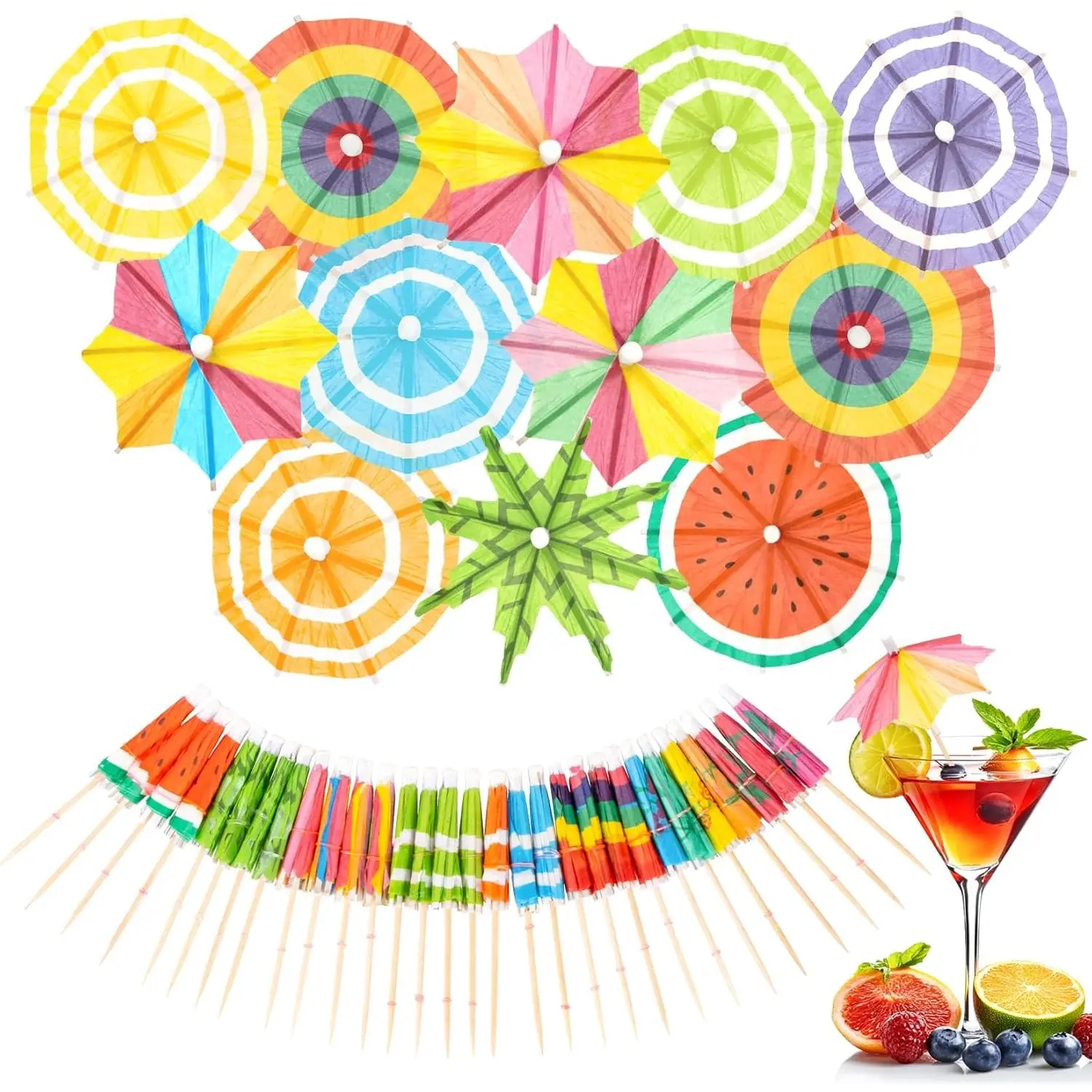 50 PACK Drink Umbrellas - Assorted Styles  Umbrellas for Drinks, Paper Mini Umbrella for Drinks Hawaiian Cupcake Toppers, Colorful  Picks for Luau Parasols Tiki Party Decorations