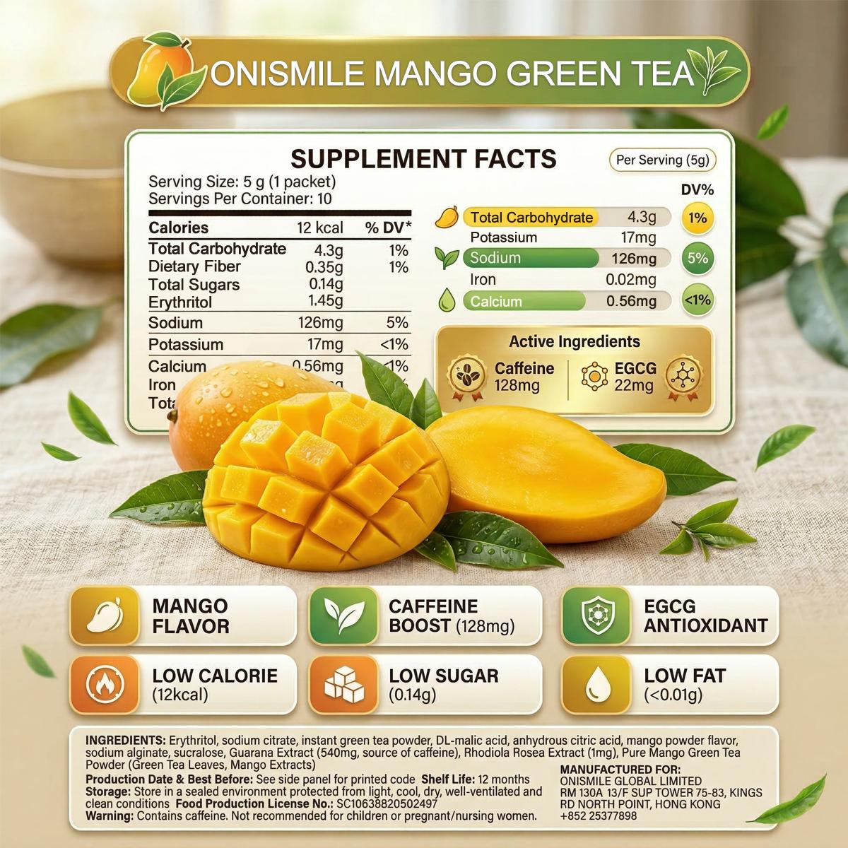 【Onismile】 Refreshing High-Energy Mango Green Tea - Contains natural extracts to boost energy and keep you alert. Zero sugar and low calories. Refreshing and sweet aftertaste. 【Onismile】 Refreshing High-Energy Mango Green Tea - Contains natural extracts to boost energy and keep you alert. Zero sugar and low calories. Refreshing and sweet aftertaste.