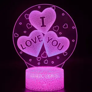 (Valentine's Day Gifts) Romantic Love 3D Acrylic Led Lamp for Home Children's Night Light Table Lamp Birthday Party Decor Bedside Lamp