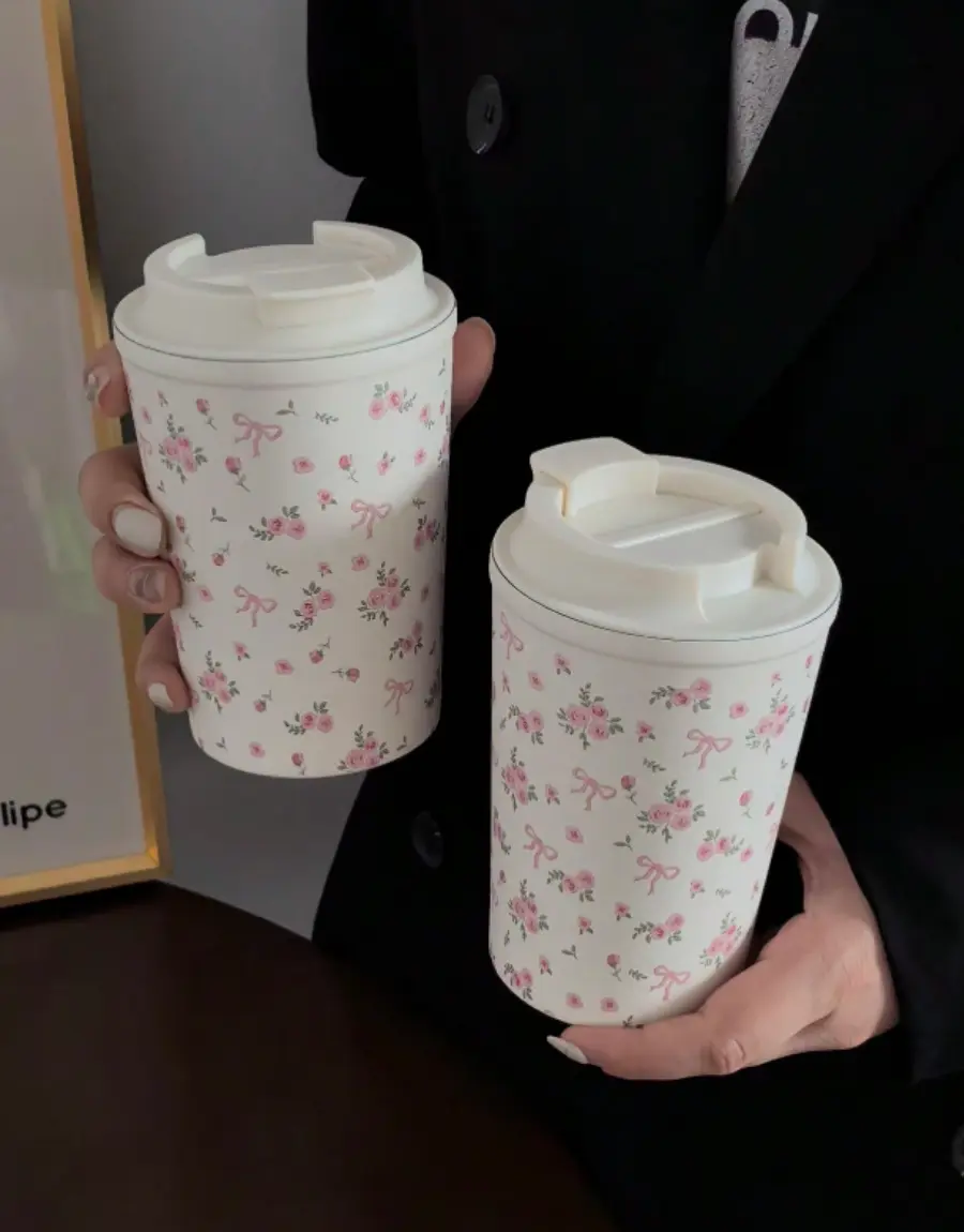 350ml Bow Rose Floral Stainless Steel Insulated Water Bottle Double Wall Travel Mug for Gym Car Office