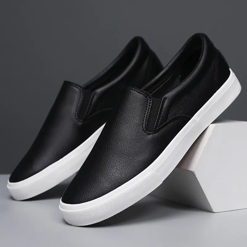 Men's Casual Round Toe Slip-On Shoes, PU Leather, Lightweight Breathable Comfortable Flat Design, Perfect for Daily Wear, Outdoor Walking & Driving, Lightweight Slip Ons