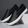 Men's Casual Round Toe Slip-On Shoes, PU Leather, Lightweight Breathable Comfortable Flat Design, Perfect for Daily Wear, Outdoor Walking & Driving, Lightweight Slip Ons