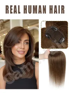 Hair Toppers for Women Real Human Hair Clip in HairToppers Wig Natural Skin Scalp Thinning or Loss Top HairPieces Wiglets wig Topper Updated Base With ThinningHair Cover Gray Roots Add Volume Brown Natural Balck Blonde for Halloween Christmas Party