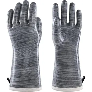 Liquid Silicone Smoker Oven Gloves, Food-Contact Grade, Heat Resistant Gloves for Cooking, Grilling, Baking, Grey, Large